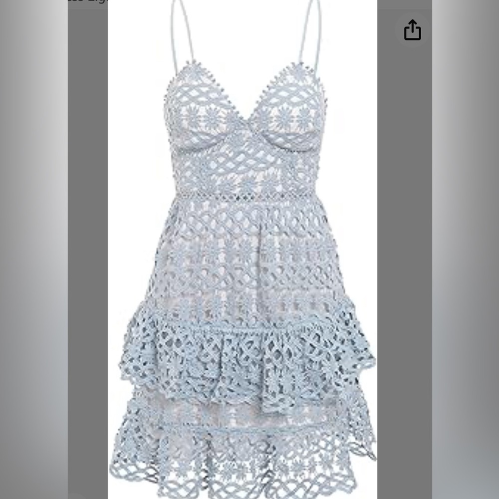 Blue lace dress with light nude liner underneath